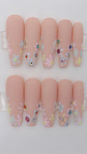 Load image into Gallery viewer, Press-on Nail set nude floral & crystals